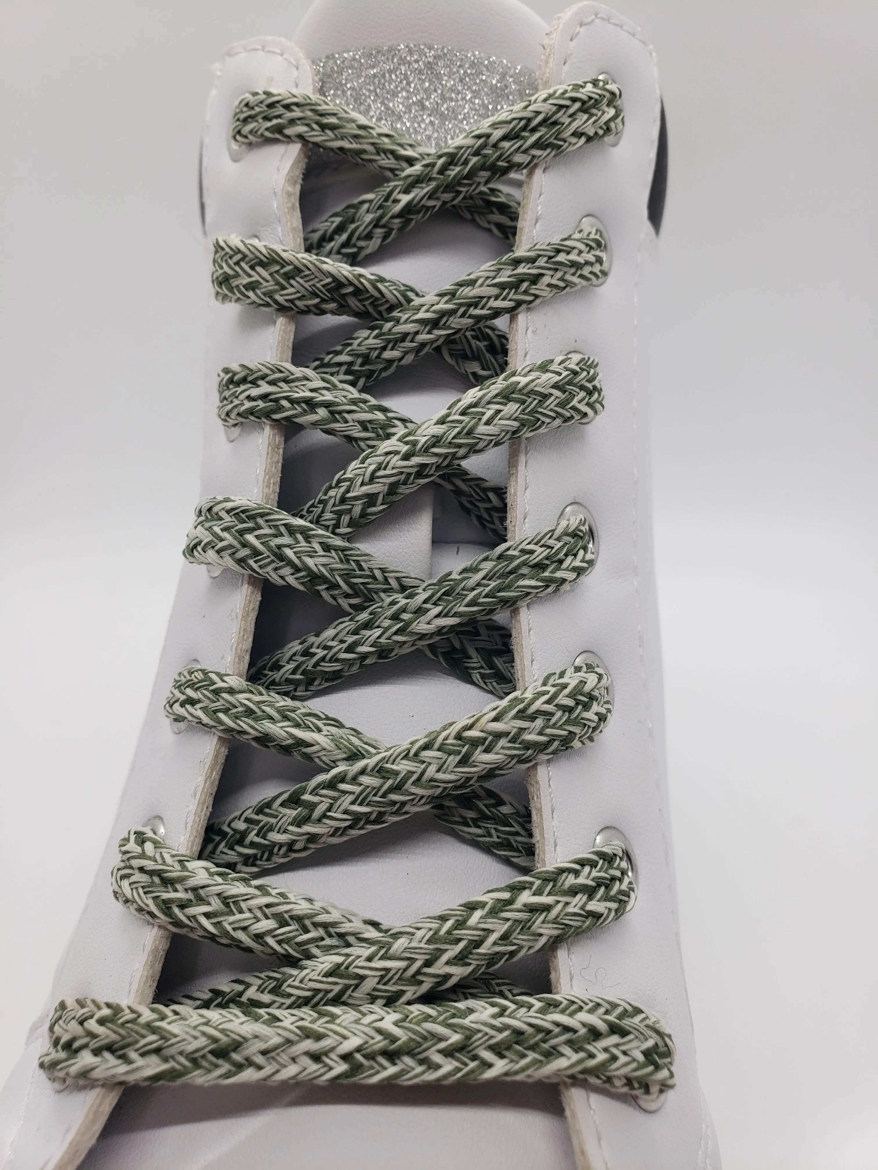 Hybrid Tweed Shoelaces - Olive and Cream