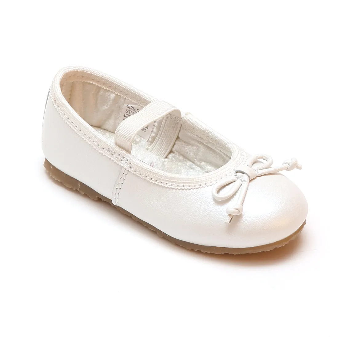 L'Amour Girls White Bow Leather Ballet Flats