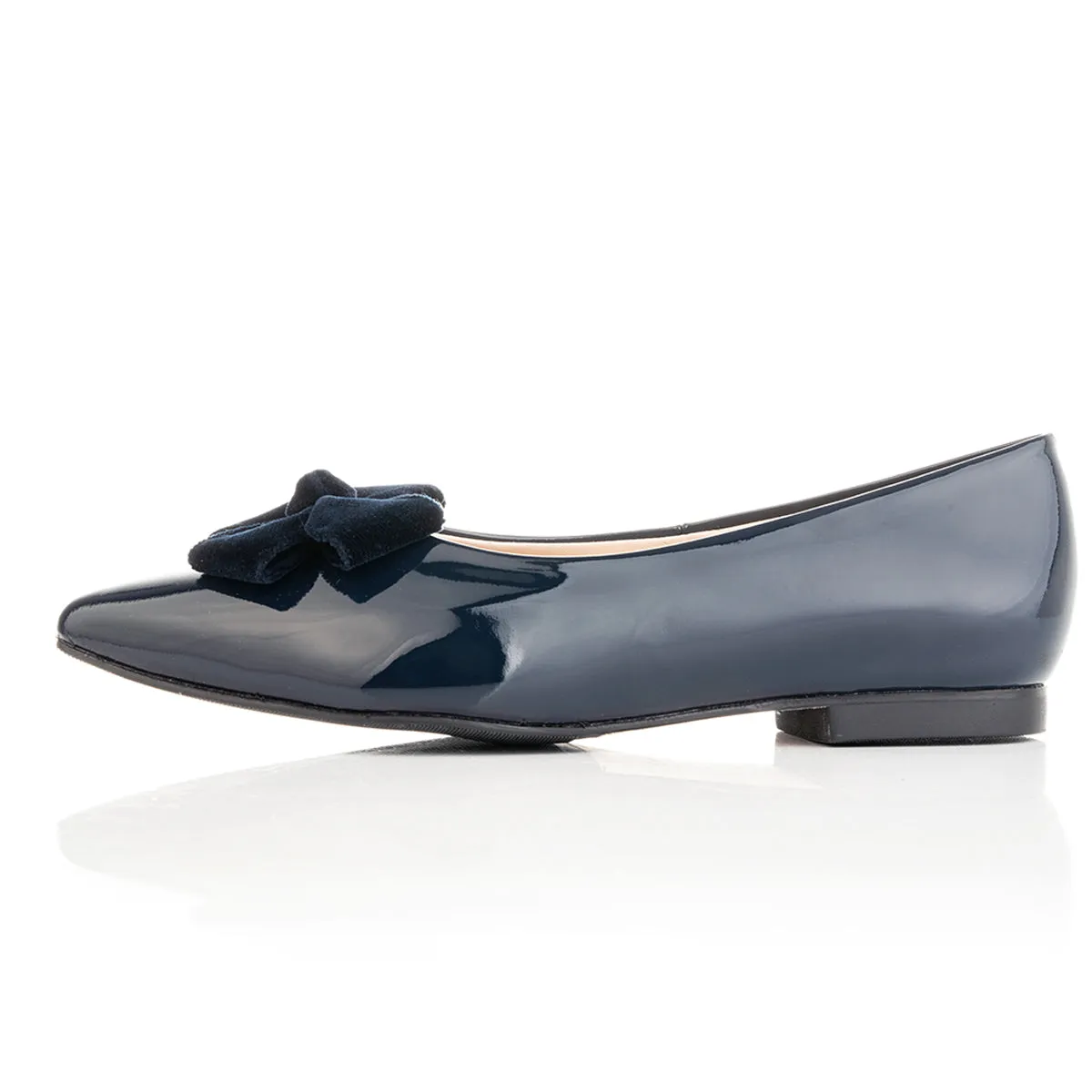 Laura Extra-Wide Fit Ballet Flats With Bow - Navy Patent