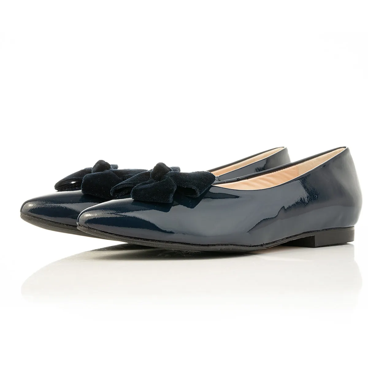 Laura Extra-Wide Fit Ballet Flats With Bow - Navy Patent