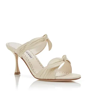 Lollo Leather Bow Mule in Light Cream