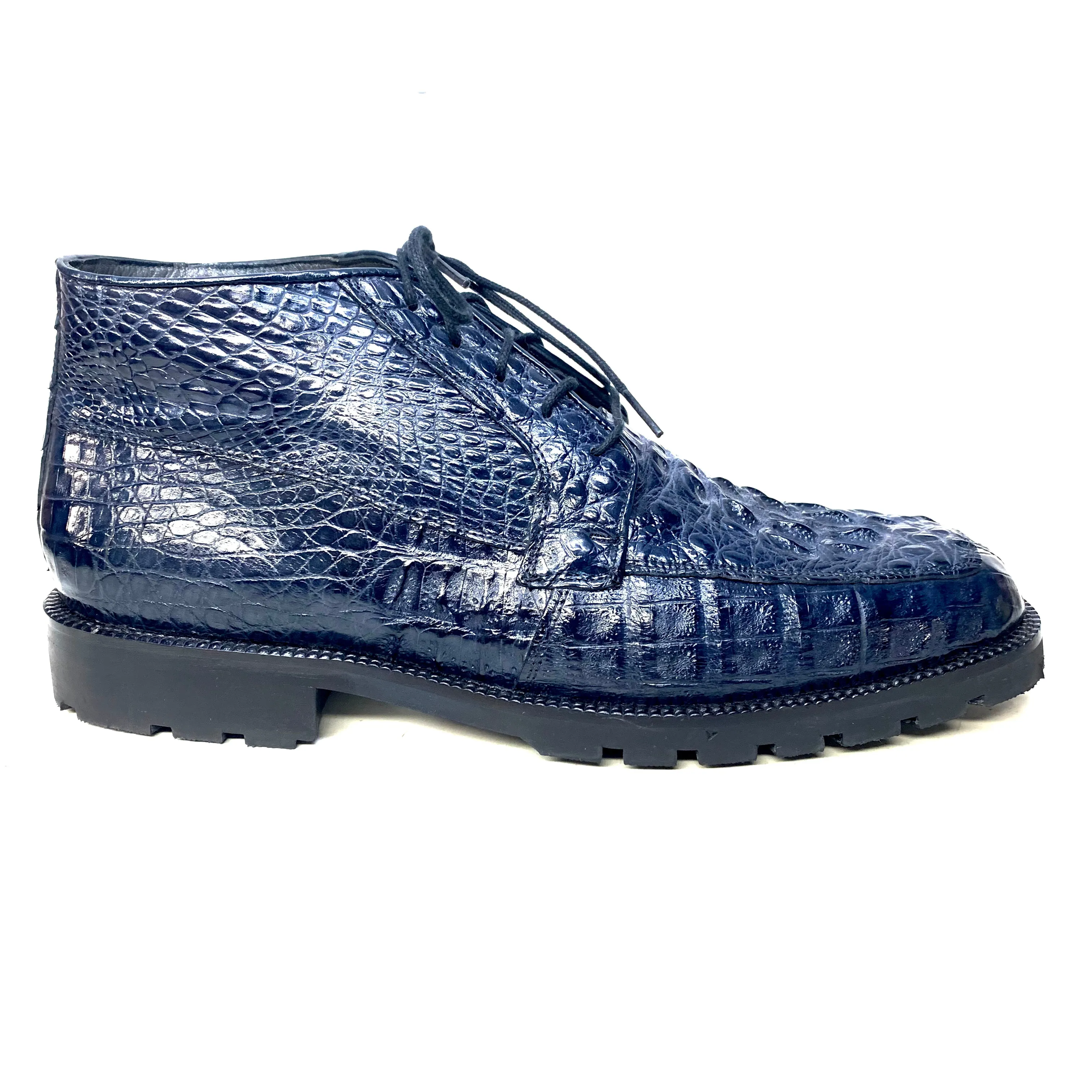 Los Altos Navy Hornback All-Over Crocodile Lace Up Ankle Boots