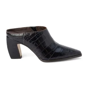 McCarthy Croc Square Toe Block Heel Mules