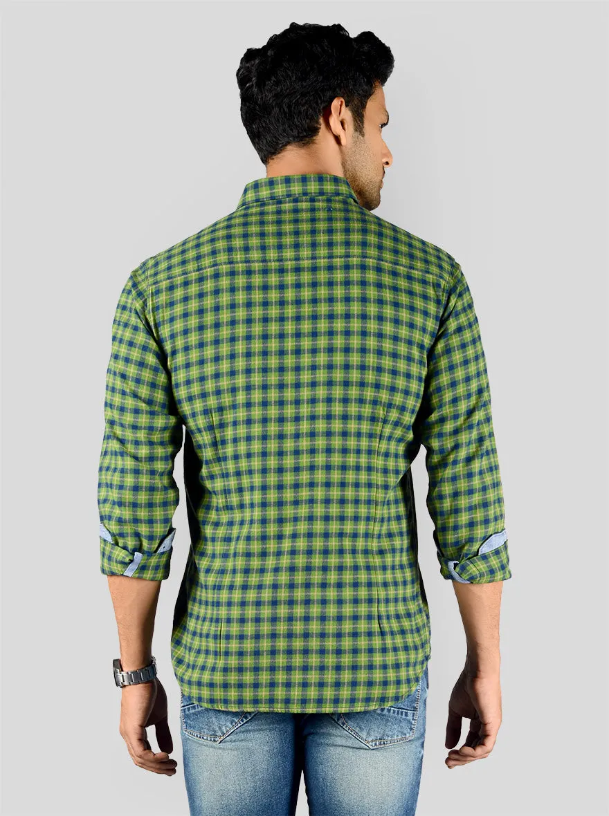 Meadow Green & Blue Checked Slim Fit Casual Shirt | Greenfibre