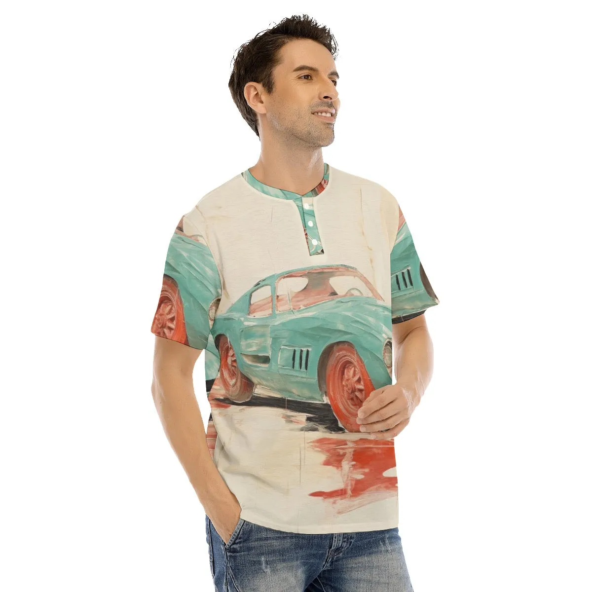 Men's Short Sleeve T-shirt With Button Closure #y200