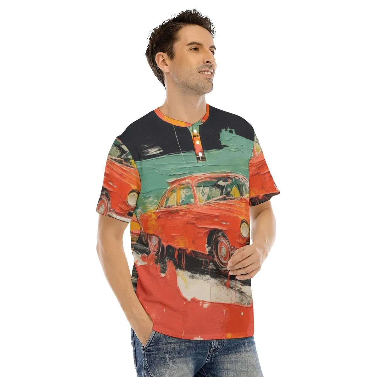 Men's Short Sleeve T-shirt With Button Closure #y202