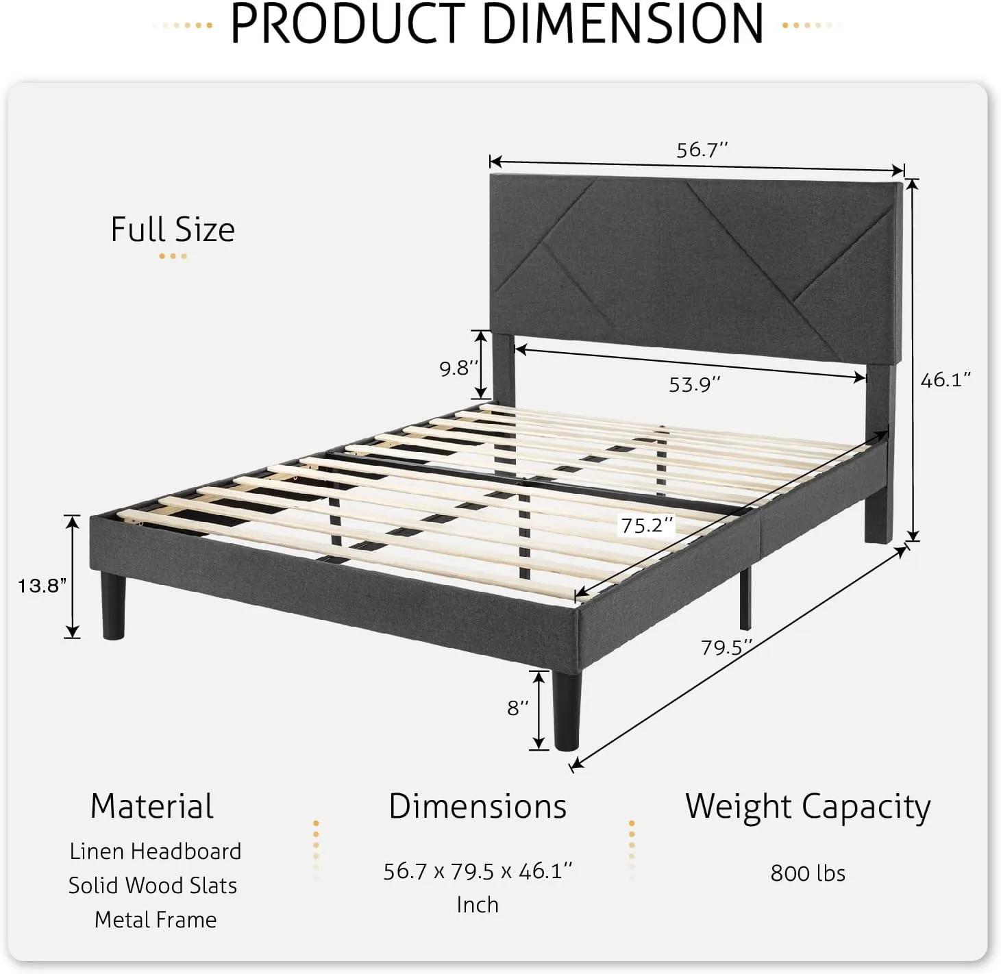 Metal Bed Frame with Geometric Litchi Grain Leather Headboard