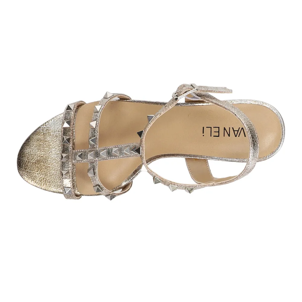 Midge Studded Metallic Block Heel Sandals