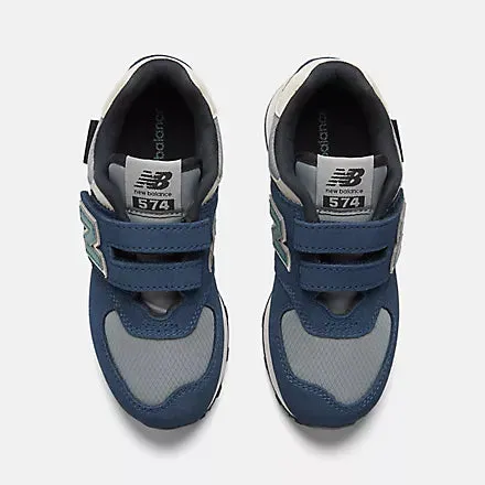 NEW BALANCE KID'S 574 HOOK & LOOP NAVY/GREY RUNNING SHOES