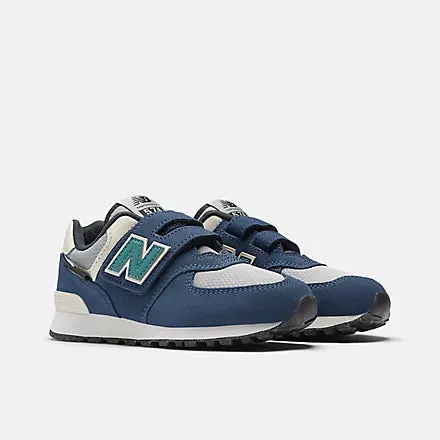 NEW BALANCE KID'S 574 HOOK & LOOP NAVY/GREY RUNNING SHOES