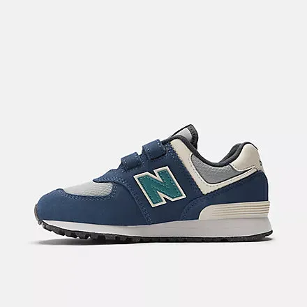 NEW BALANCE KID'S 574 HOOK & LOOP NAVY/GREY RUNNING SHOES