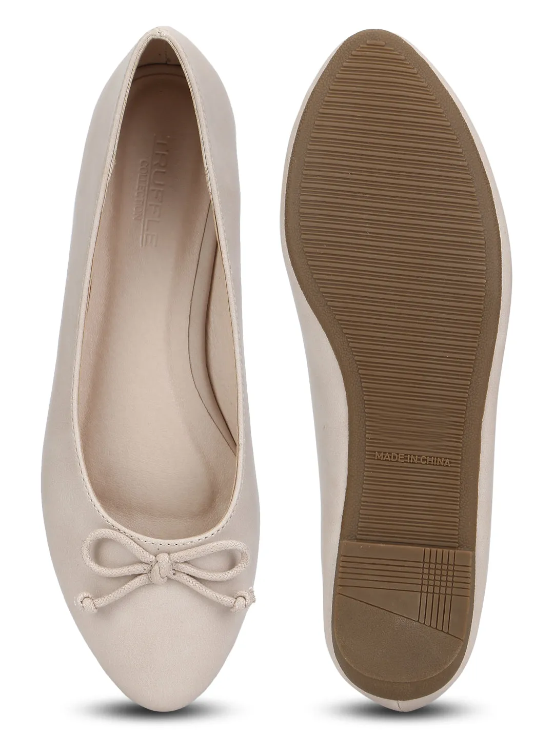 Nude PU Thin Bow Belly Flats