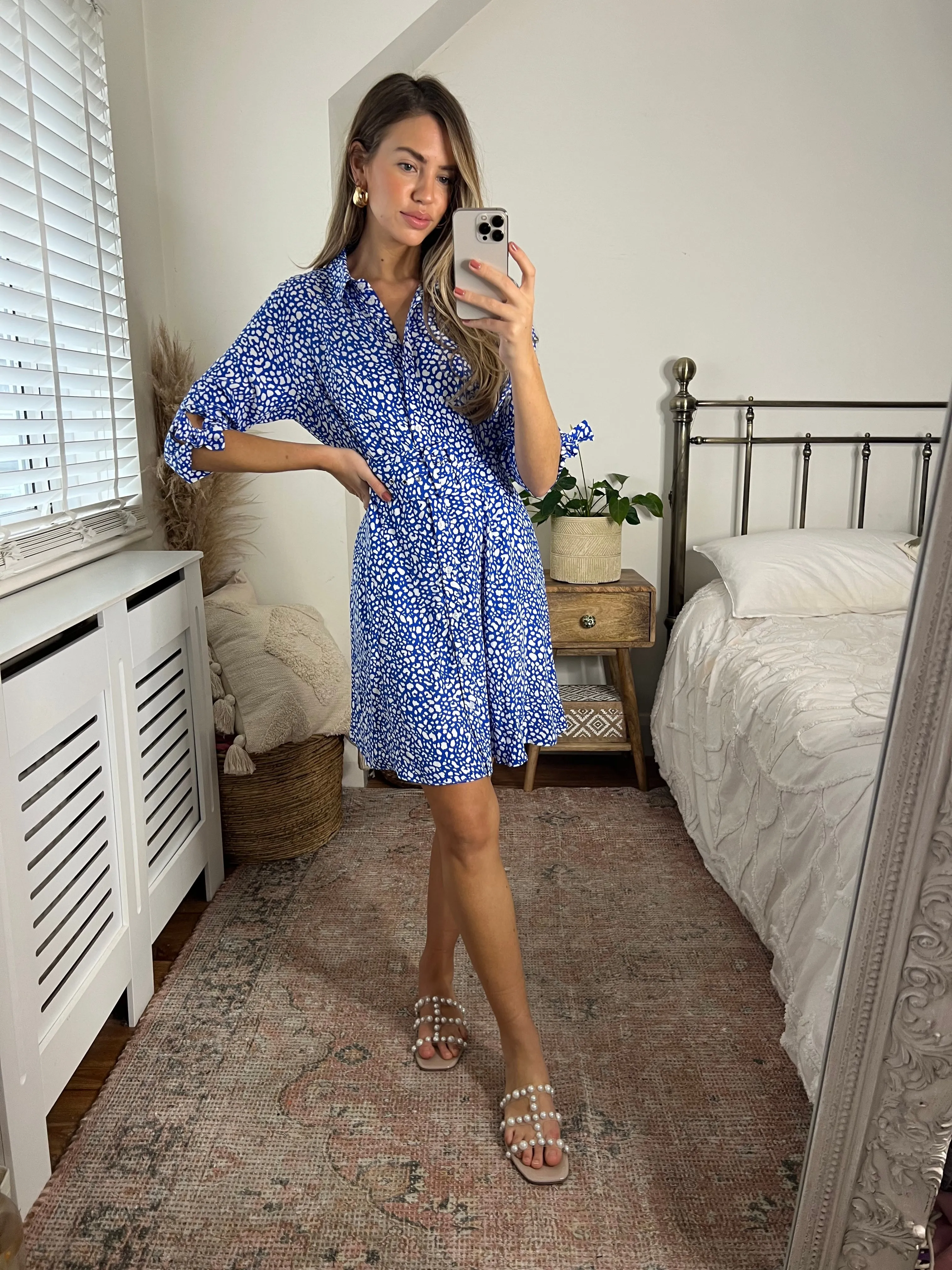 Olivia Mini Belted Shirt Dress / Blue Spot