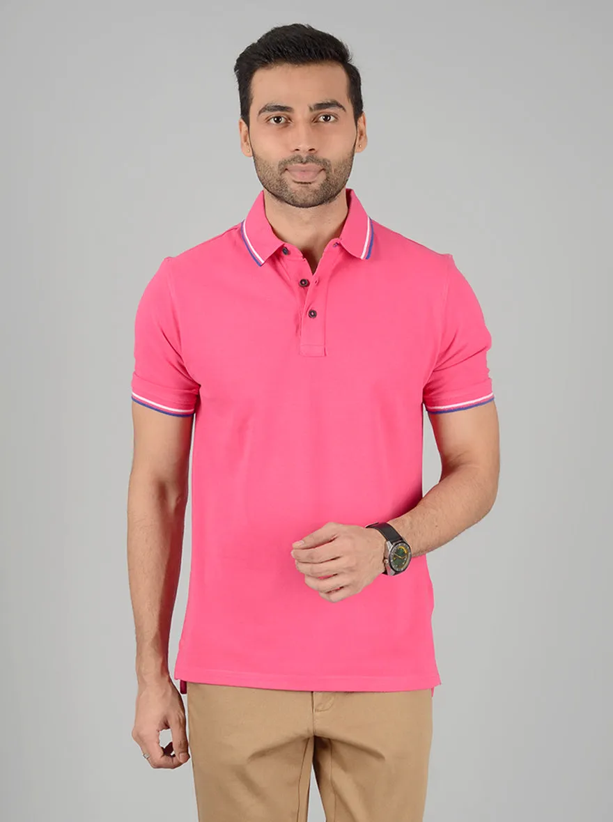 Pink Solid Slim Fit Polo T-Shirt | JadeBlue