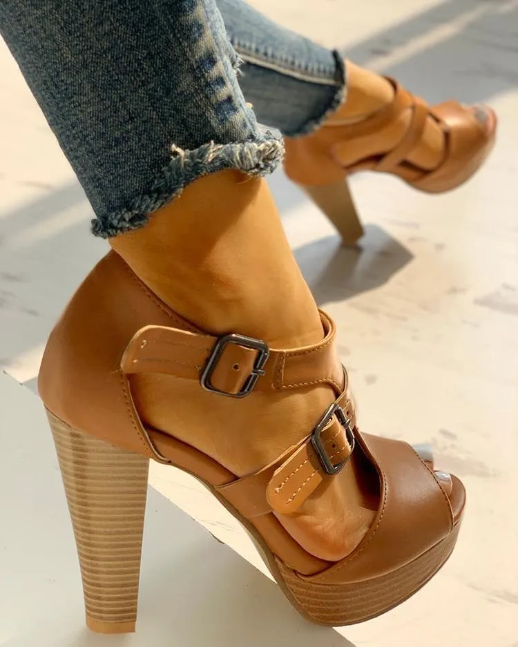 Purpdrank - Large Size Beige Heeled Sandals All-Match 2023 Women's Open Toe Female Shoe Big Black Block New Peep High Fashion Girls Comfort