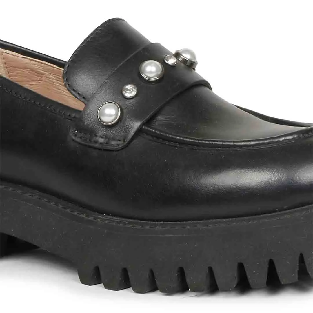 Saint Fern Pearl Embellished Black Handcrafted Loafers