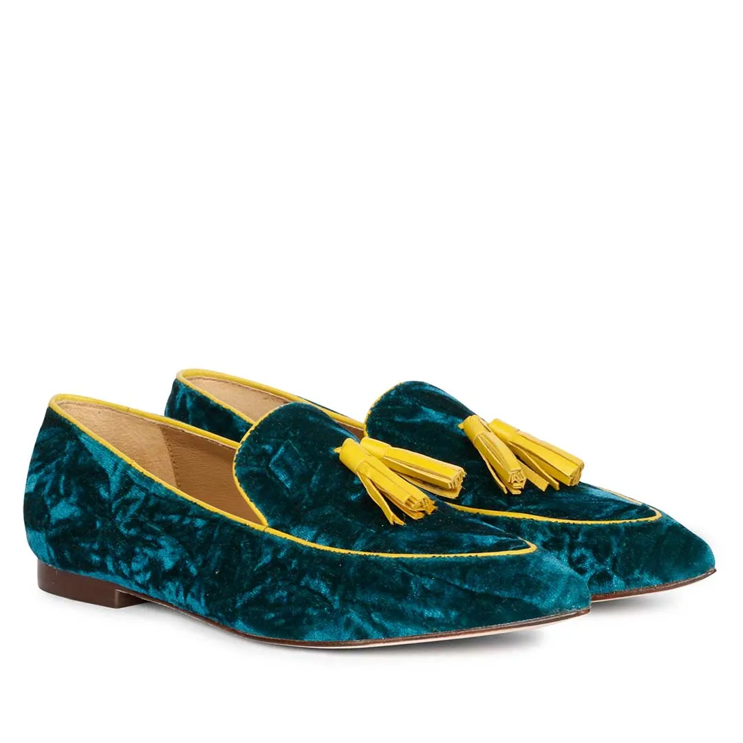 Saint Simona Green Velvet Tassel Moccasins