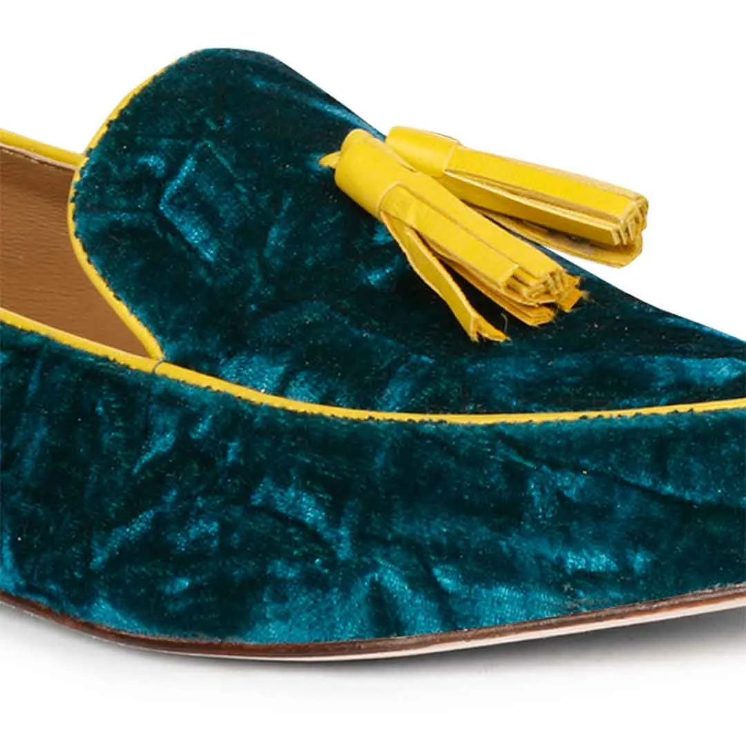 Saint Simona Green Velvet Tassel Moccasins