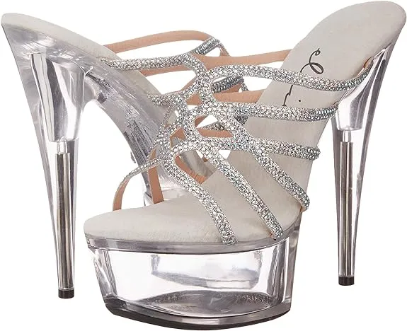 Selena-609 Rhinestone Detailed 6" Mule Sandals