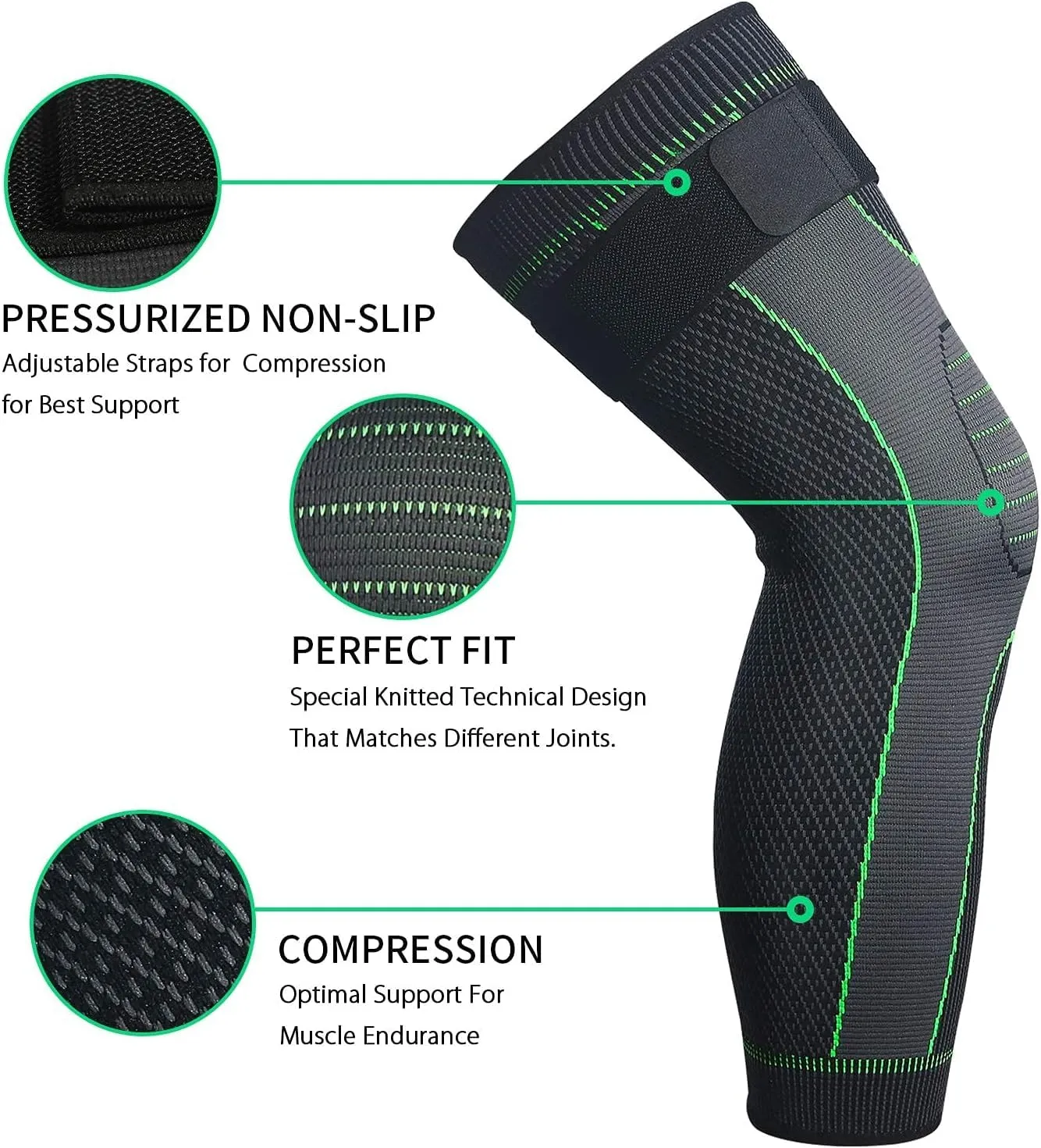 serveuttam Nylon Knee Support For Men- 3D Knitted Knee Brace For Gym, Workout And Pain Relief | Extra Long Leg Braces Knee Sleeve For Working Out, Joint Pain (S, Green-Black) (L, Green-Black)