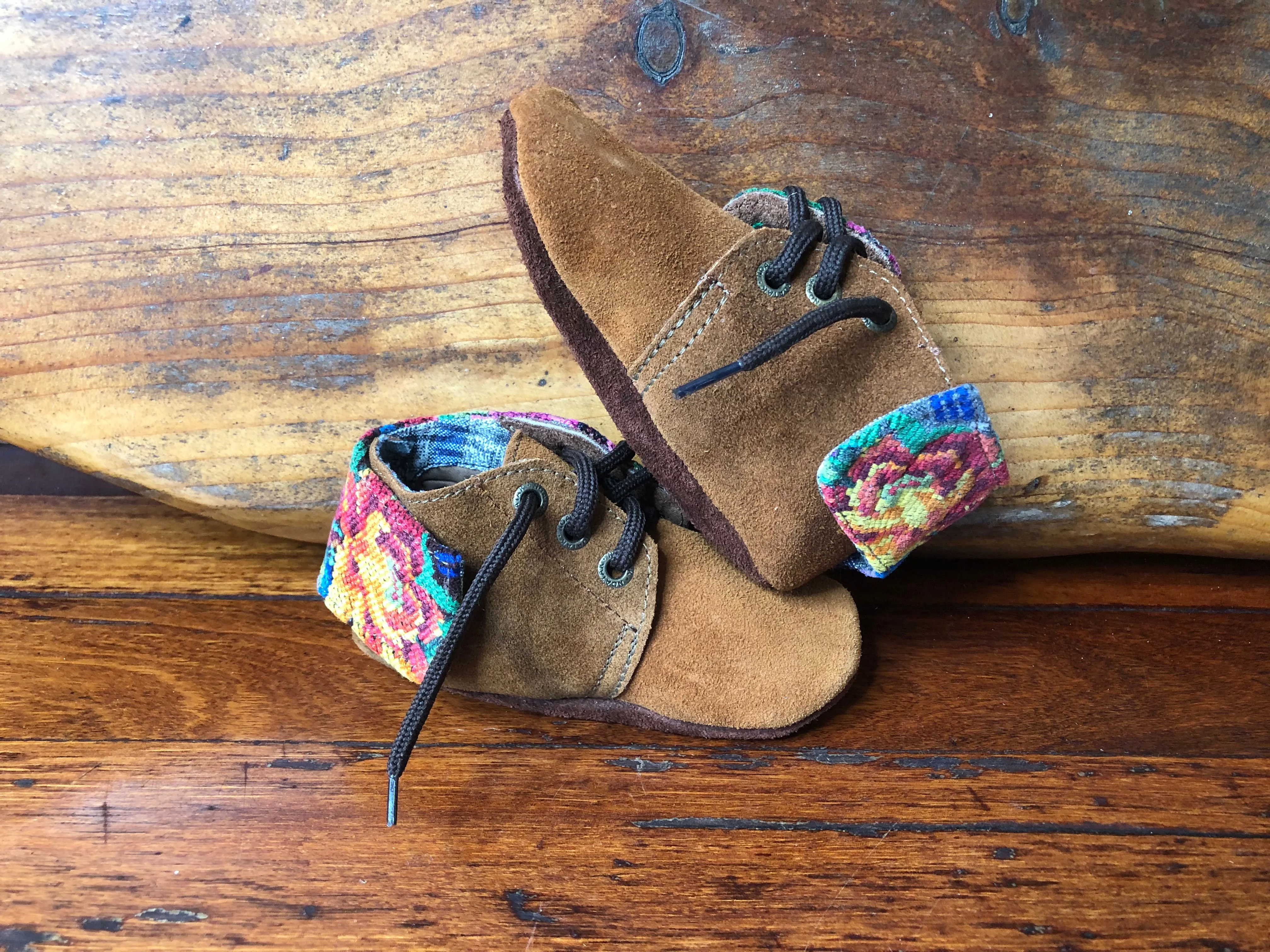 Size 23 Baby Moccasins - Brown with Fluoro Lotus