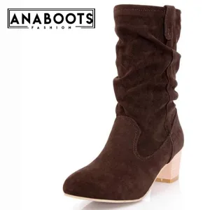 Slip on western Fall winter  mid-calf Boots