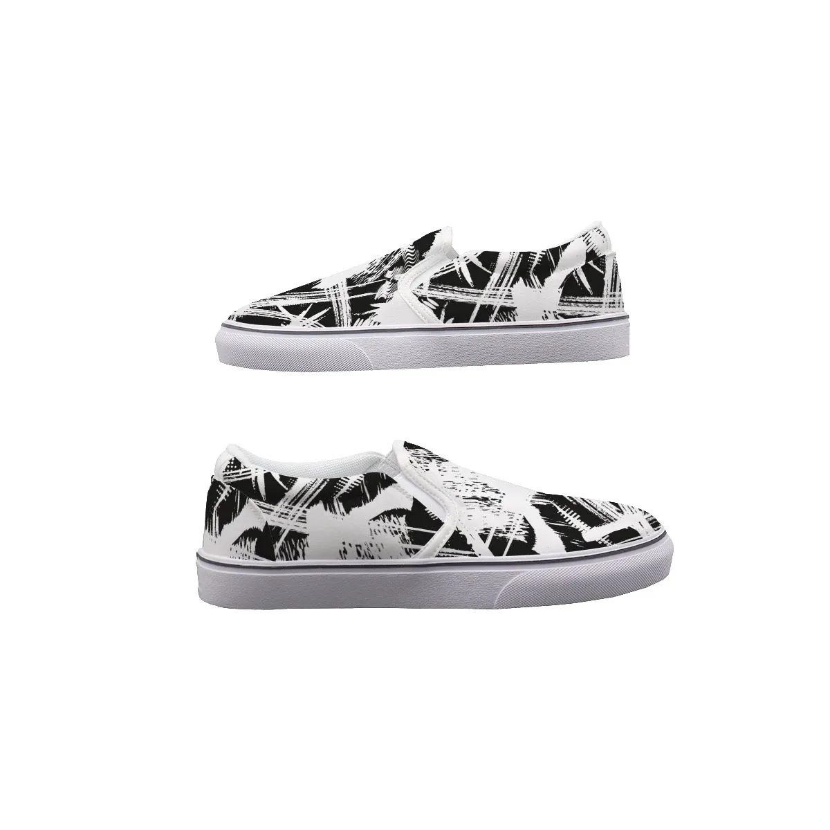 So#6 Men's Slip On Sneakers, black-and-white abstract