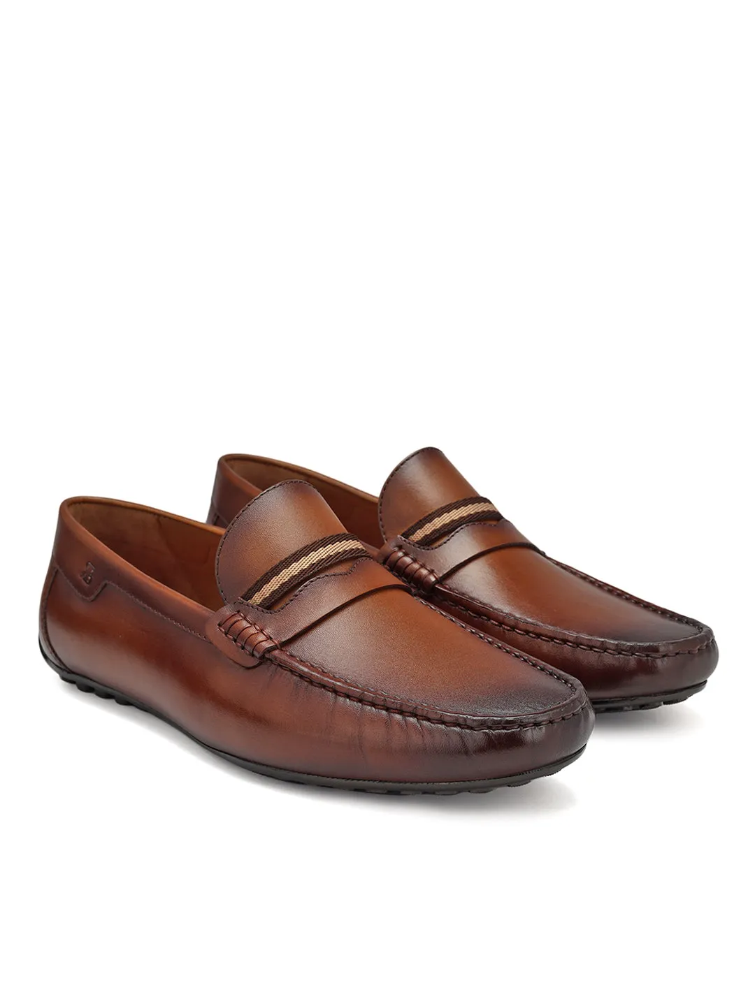 Tan Moccasins With Contrast Panel