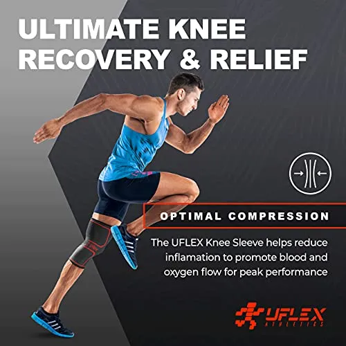 UFlex Athletics Knee Compression Sleeve Support for Women and Men - Knee Brace for Pain Relief, Fitness, Weightlifting, Hiking, Sports - Red, Large (Pack of 1)﻿