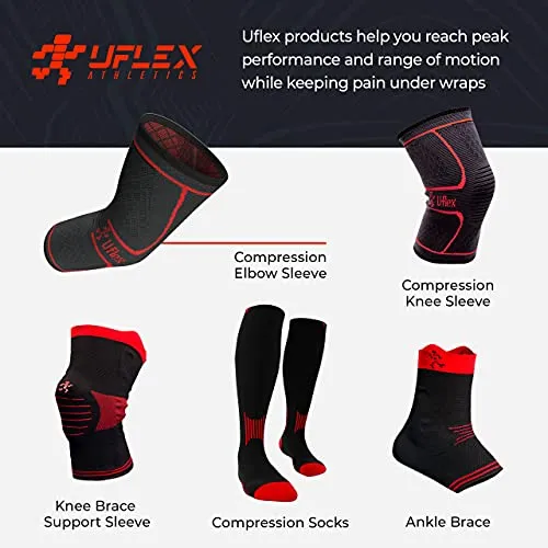 UFlex Athletics Knee Compression Sleeve Support for Women and Men - Knee Brace for Pain Relief, Fitness, Weightlifting, Hiking, Sports - Red, Large (Pack of 1)﻿