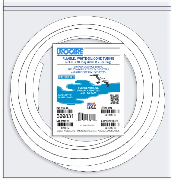 Urocare 600831 Urocare White-Silicone Elastomer Drainage Tubing, Large 0.31" x 10 ft.