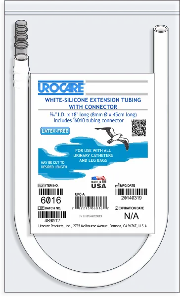 Urocare 6016 White-Silicone Extension Tube, 18" With #6010 Tubing Connector