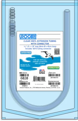 Urocare 6020 Clear-Vinyl Extension Tube, 18" With #6010 Tubing Connector Sterile