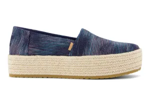 Valencia Platform Espadrille - Navy Novelty Denim