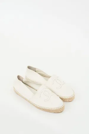 White Leather CC Logo Espadrille