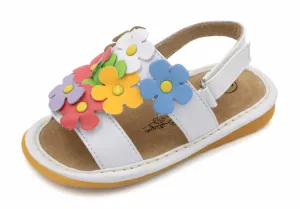 White Multi-Color Flowers Girl Squeaky Sandals