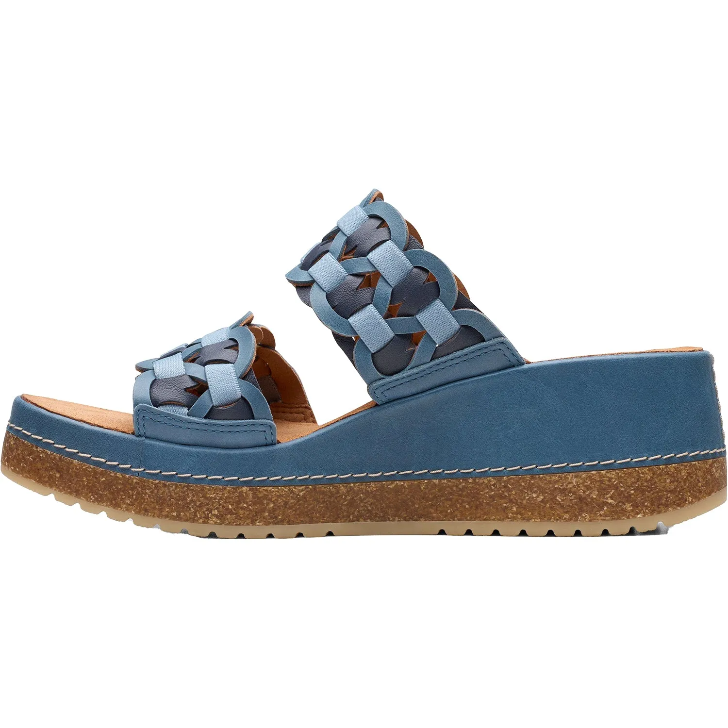 Women's Clarks Kassanda Mule Blue Combi Leather/Synthetic