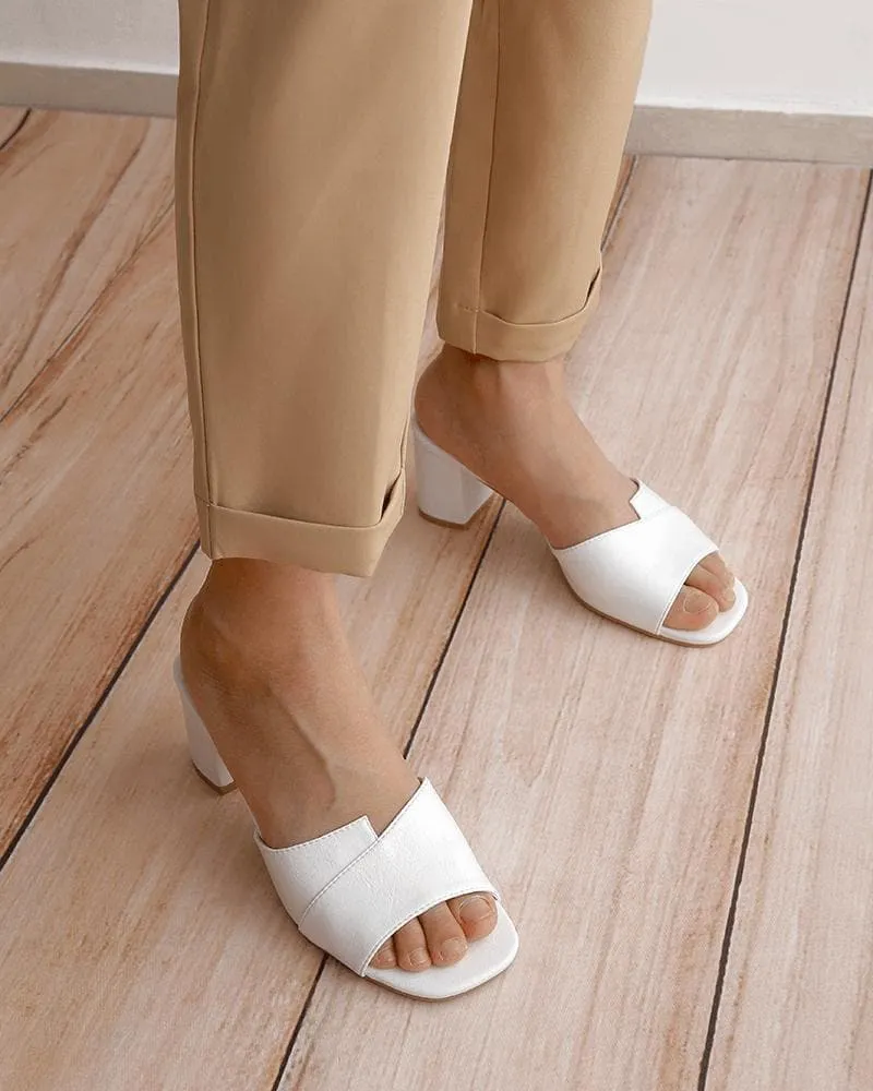 Women's Fashion Solid Color  Slip On Chunky Heeled Sandals