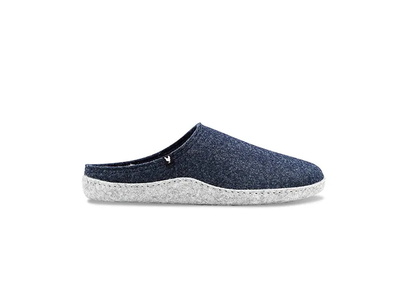 Women's non-slip navy blue soft recycled felt mule slippers, 100% recycled  materials