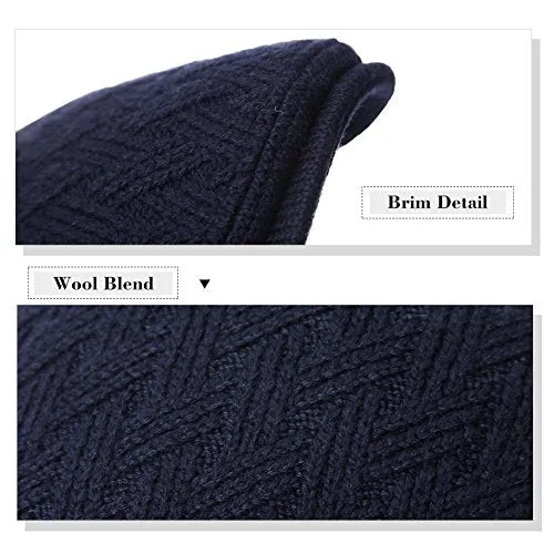 Wool Newsboy Cap for Men Winter Hat Cold Weather Black Ivy Flat Cap