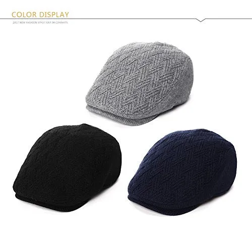 Wool Newsboy Cap for Men Winter Hat Cold Weather Black Ivy Flat Cap