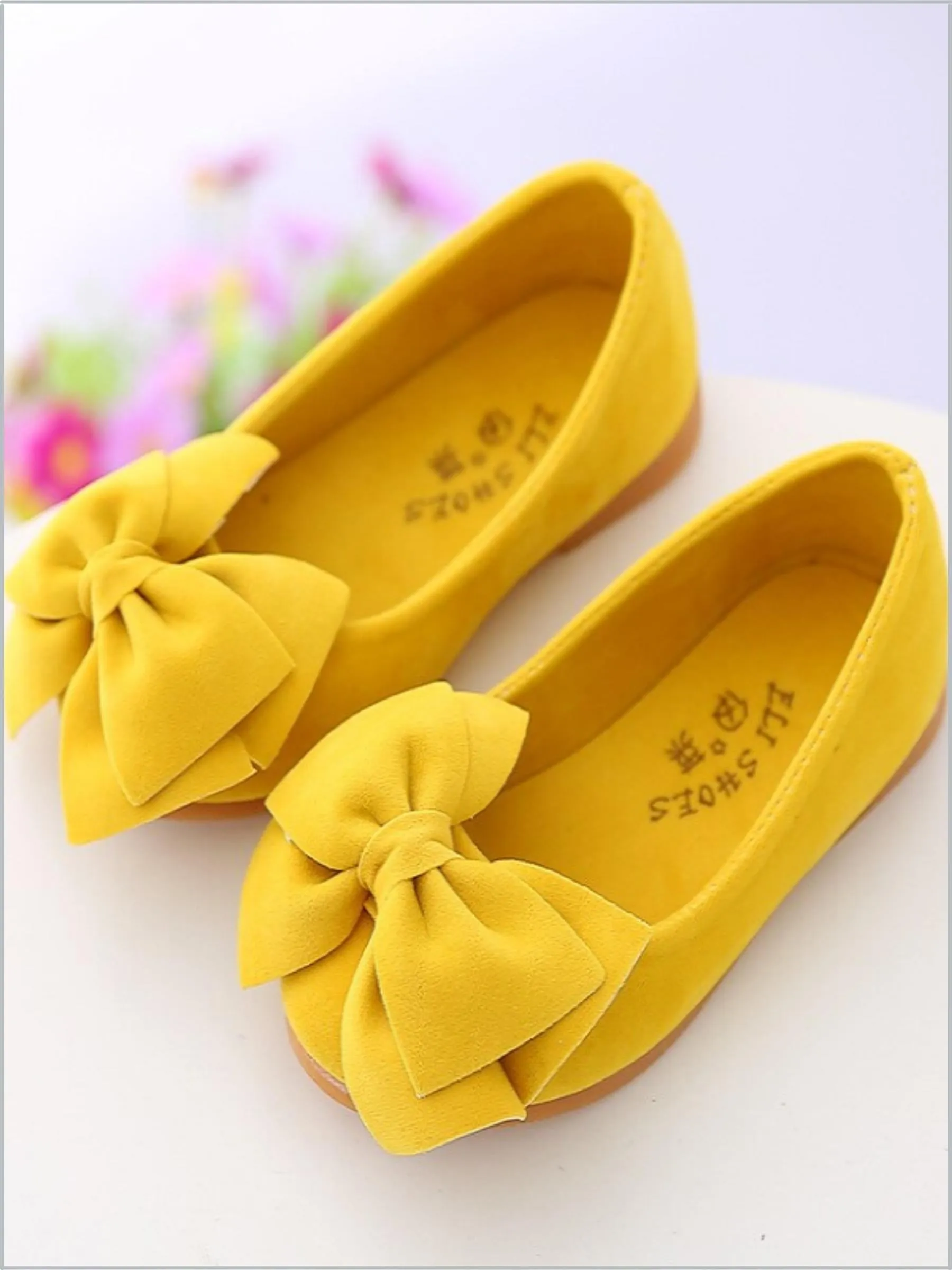 Yellow Large Bow Ballerina Flats By Liv and Mia